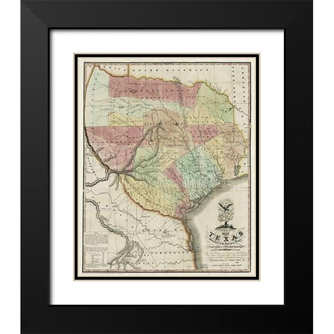 Map of Texas with parts of the adjoining states, 1837 Black Modern Wood Framed Art Print with Double Matting by Tanner, Henry Schenck