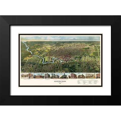 Houston, Texas, 1891 Black Modern Wood Framed Art Print with Double Matting by Cartographer, Unknown 19th Century