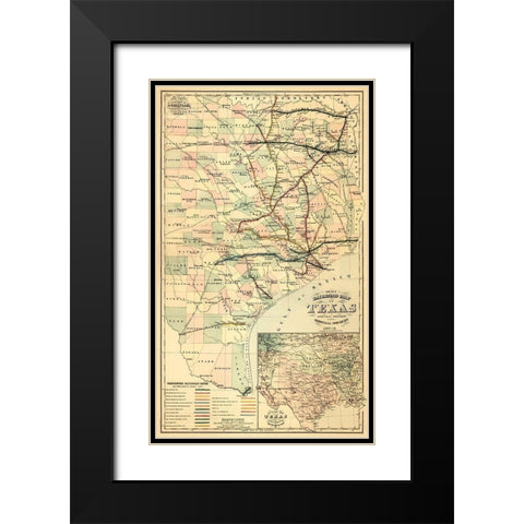 Grays railroad map of Texas. Black Modern Wood Framed Art Print with Double Matting by O.W. Gray and Son.,
