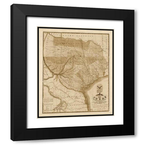 Map of Texas with parts of the adjoining states, 1837 - Decorative Sepia Black Modern Wood Framed Art Print with Double Matting by Tanner, Henry Schenck
