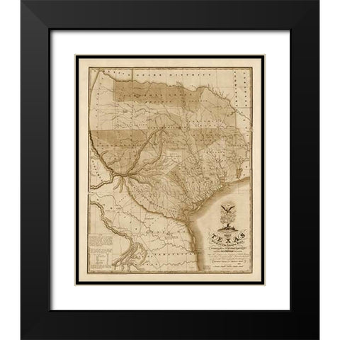 Map of Texas with parts of the adjoining states, 1837 - Decorative Sepia Black Modern Wood Framed Art Print with Double Matting by Tanner, Henry Schenck