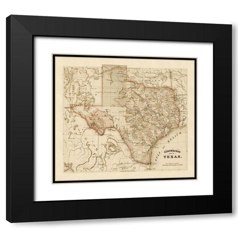 Schonbergs map of Texas, 1866 Black Modern Wood Framed Art Print with Double Matting by Schonberg and Co.,