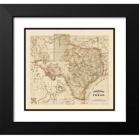 Schonbergs map of Texas, 1866 Black Modern Wood Framed Art Print with Double Matting by Schonberg and Co.,