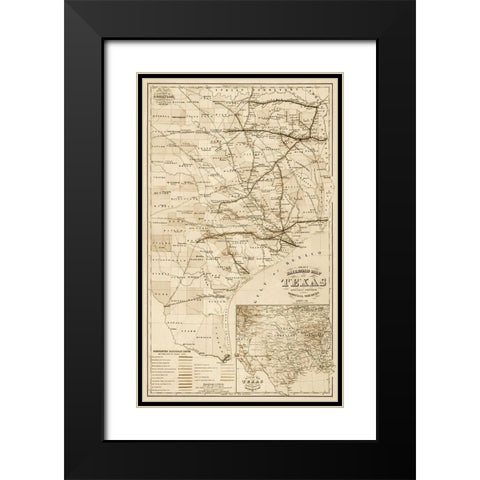 Grays railroad map of Texas - Decorative Sepia Black Modern Wood Framed Art Print with Double Matting by O.W. Gray and Son.,