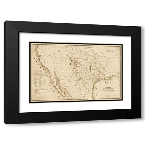 Map of Texas and the countries adjacent, 1844 - Decorative Sepia Black Modern Wood Framed Art Print with Double Matting by H. Emory, William H., Emory, William
