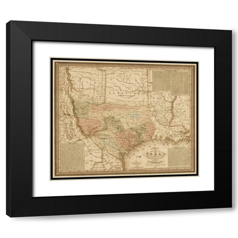 New map of Texas : with the contiguous American and Mexican states, 1835 - Decorative Sepia Black Modern Wood Framed Art Print with Double Matting by Mitchell, S. Augustus