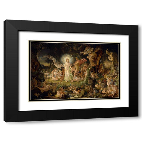 The Quarrel of Oberon and Titania Black Modern Wood Framed Art Print with Double Matting by Paton, Sir Joseph Noel