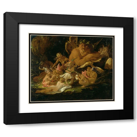 Puck and the Fairies from A Midsummer Nights Dream Black Modern Wood Framed Art Print with Double Matting by Paton, Sir Joseph Noel