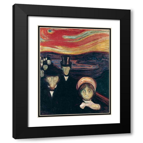 Anxiety, 1894 Black Modern Wood Framed Art Print with Double Matting by Munch, Edvard