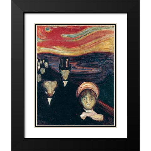 Anxiety, 1894 Black Modern Wood Framed Art Print with Double Matting by Munch, Edvard