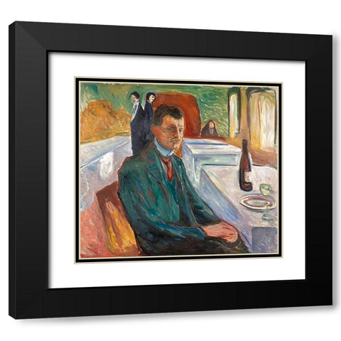 Self-Portrait with a Bottle of Wine, 1906 Black Modern Wood Framed Art Print with Double Matting by Munch, Edvard