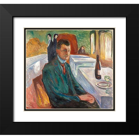 Self-Portrait with a Bottle of Wine, 1906 Black Modern Wood Framed Art Print with Double Matting by Munch, Edvard