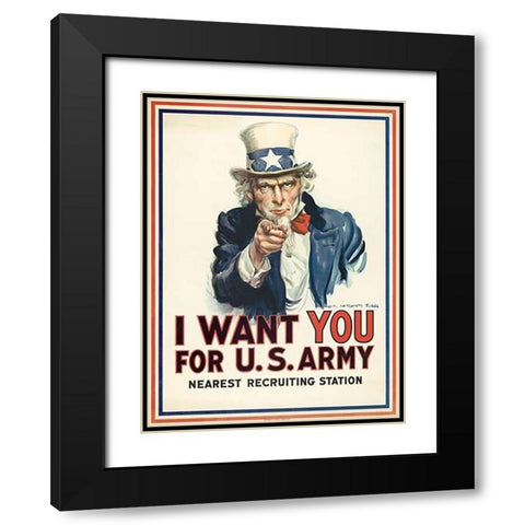 I want you for U.S. Army, c. 1917 Black Modern Wood Framed Art Print with Double Matting by Flagg, James Montgomery