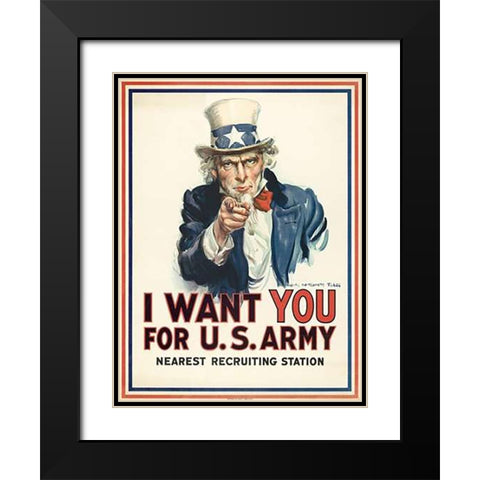 I want you for U.S. Army, c. 1917 Black Modern Wood Framed Art Print with Double Matting by Flagg, James Montgomery