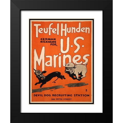 Teufel Hunden, German Nickname for U.S. Marines, 1917 Black Modern Wood Framed Art Print with Double Matting by Artist, Unknown 20th Century American