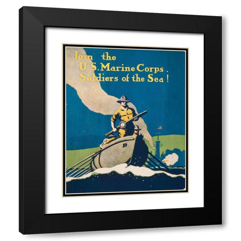 Join the U.S. Marine Corps Soldiers of the Sea!, 1914/1918 Black Modern Wood Framed Art Print with Double Matting by Artist, Unknown 20th Century American