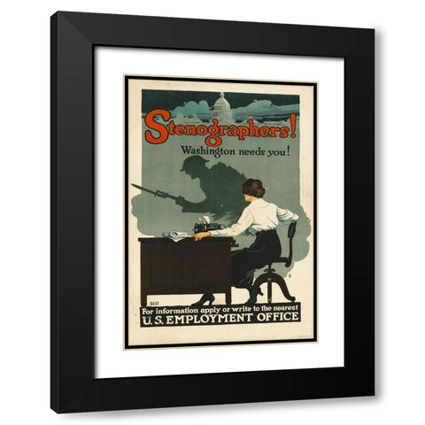 Stenographers! Washington Needs You!, ca. 1918 Black Modern Wood Framed Art Print with Double Matting by Still, Roy Hull