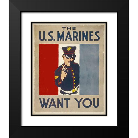 The U.S. Marines Want You, 1914/1918 Black Modern Wood Framed Art Print with Double Matting by Falls, Charles Buckles