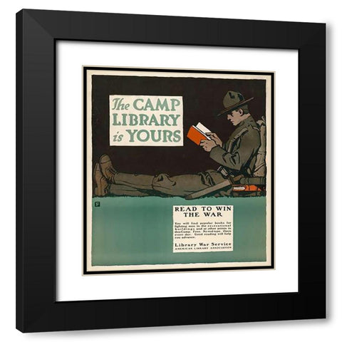The Camp Library is Yours - Read to Win the War, 1917 Black Modern Wood Framed Art Print with Double Matting by Falls, Charles Buckles