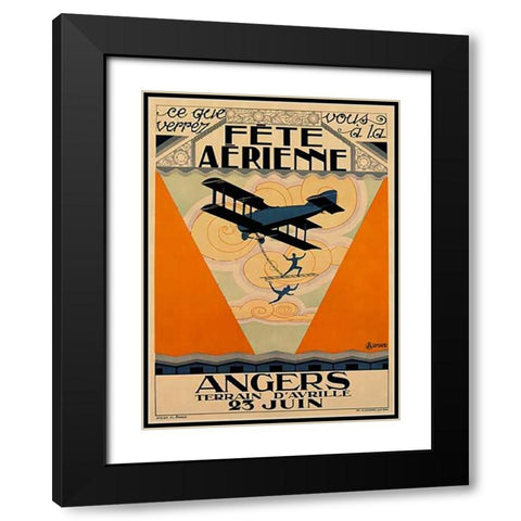Fete Aerienne Angers - Vintage Aged Paper Style Black Modern Wood Framed Art Print with Double Matting by Armand, Armand P.L.