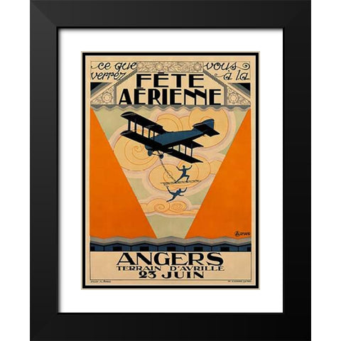 Fete Aerienne Angers - Vintage Aged Paper Style Black Modern Wood Framed Art Print with Double Matting by Armand, Armand P.L.