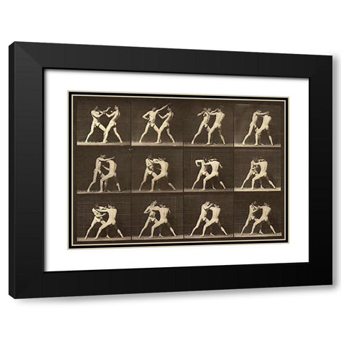 Motion Study: Men Fighting Black Modern Wood Framed Art Print with Double Matting by Muybridge, Eadweard