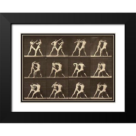 Motion Study: Men Fighting Black Modern Wood Framed Art Print with Double Matting by Muybridge, Eadweard