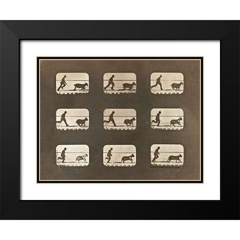 Motion Study: Man Chasing A Goat Black Modern Wood Framed Art Print with Double Matting by Muybridge, Eadweard