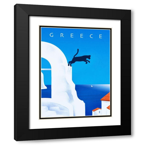 Greece - Leaping Cat Black Modern Wood Framed Art Print with Double Matting by Wickstrom, Martin