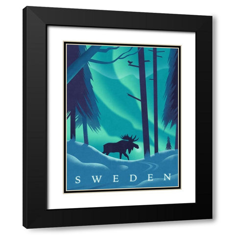 Sweden - Moose Black Modern Wood Framed Art Print with Double Matting by Wickstrom, Martin