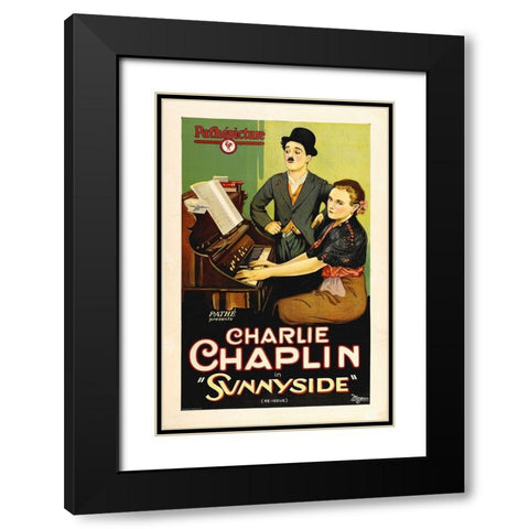 Chaplin, Charlie, Sunnyside etched stone print Black Modern Wood Framed Art Print with Double Matting by Hollywood Photo Archive