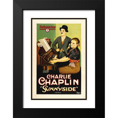 Chaplin, Charlie, Sunnyside etched stone print Black Modern Wood Framed Art Print with Double Matting by Hollywood Photo Archive