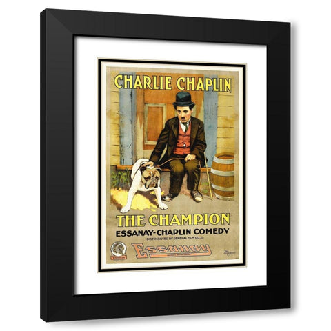Charlie Chaplin, Champion, The,  1919 Esanney Black Modern Wood Framed Art Print with Double Matting by Hollywood Photo Archive