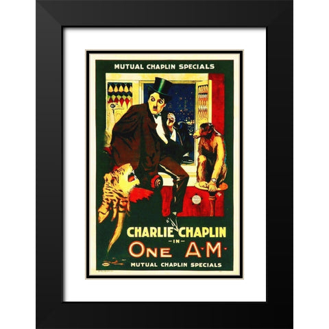 Charlie Chaplin, One A.M., 1916 Black Modern Wood Framed Art Print with Double Matting by Hollywood Photo Archive