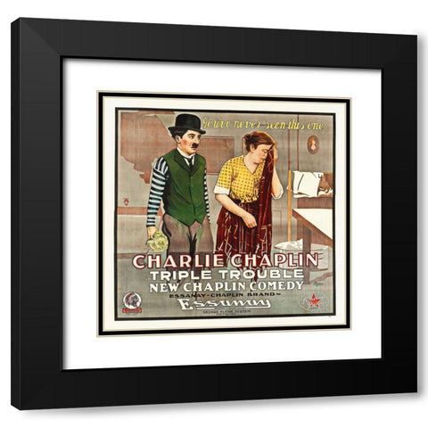 Charlie Chaplin, Triple Trouble Black Modern Wood Framed Art Print with Double Matting by Hollywood Photo Archive