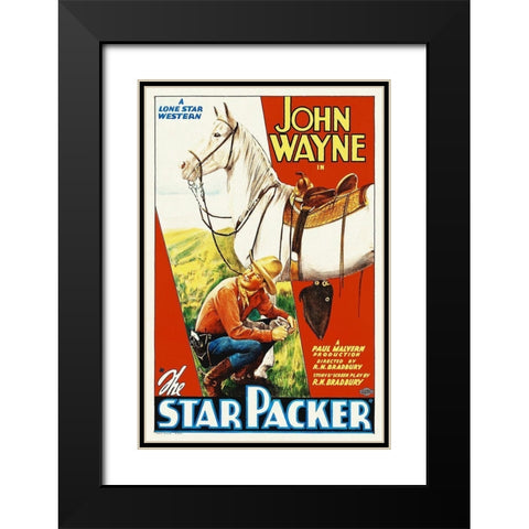 John Wayne Black Modern Wood Framed Art Print with Double Matting by Hollywood Photo Archive