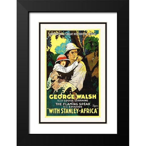 With Stanley In Africa Black Modern Wood Framed Art Print with Double Matting by Hollywood Photo Archive