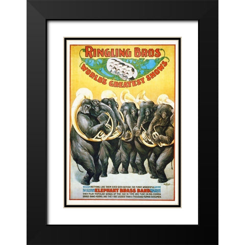 Ringling Bros - Worlds Greatest Shows - The Funny, Wonderful Elephant Brass Band - 1899 Black Modern Wood Framed Art Print with Double Matting by Hollywood Photo Archive