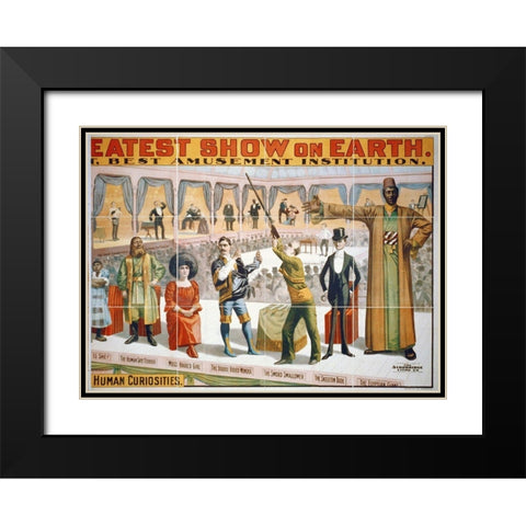 The Barnum and Bailey Greatest Show On Earth - The Peerless Prodigies Of Physical Phenomena and Marv Black Modern Wood Framed Art Print with Double Matting by Hollywood Photo Archive