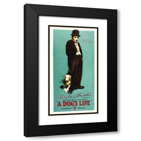 Charlie Chaplin - A Dogs Life, 1918 Black Modern Wood Framed Art Print with Double Matting by Hollywood Photo Archive