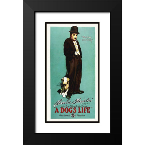 Charlie Chaplin - A Dogs Life, 1918 Black Modern Wood Framed Art Print with Double Matting by Hollywood Photo Archive