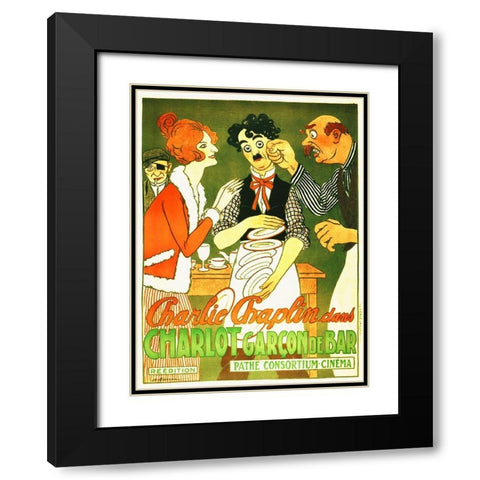 Charlie Chaplin - French - Caught in a Cabaret, 1914 Black Modern Wood Framed Art Print with Double Matting by Hollywood Photo Archive