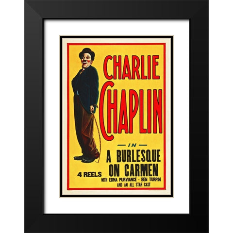 Charlie Chaplin - In a Burlesque on Carmen Black Modern Wood Framed Art Print with Double Matting by Hollywood Photo Archive