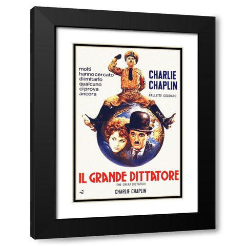 Charlie Chaplin - Italian - The Great Dictator, 1940 Black Modern Wood Framed Art Print with Double Matting by Hollywood Photo Archive