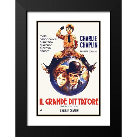 Charlie Chaplin - Italian - The Great Dictator, 1940 Black Modern Wood Framed Art Print with Double Matting by Hollywood Photo Archive