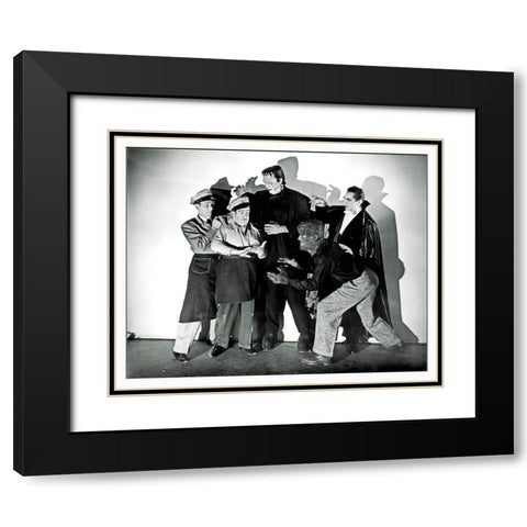 Abbott and Costello - Promotional Still with Frankenstein, Dracula and Wolfman Black Modern Wood Framed Art Print with Double Matting by Hollywood Photo Archive