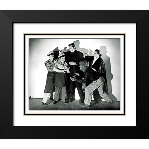 Abbott and Costello - Promotional Still with Frankenstein, Dracula and Wolfman Black Modern Wood Framed Art Print with Double Matting by Hollywood Photo Archive