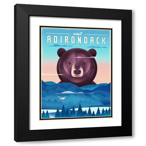 Visit Adirondack - Bear Black Modern Wood Framed Art Print with Double Matting by Wickstrom, Martin
