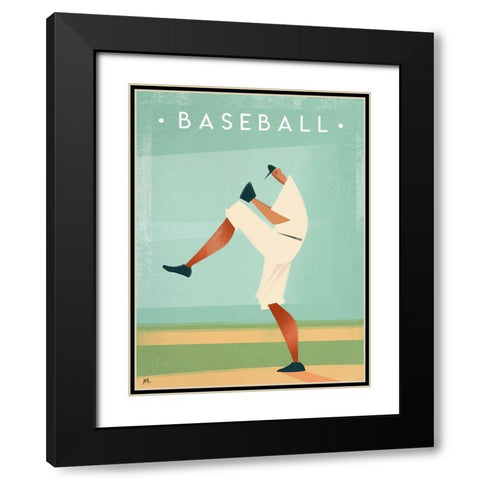 Baseball Black Modern Wood Framed Art Print with Double Matting by Wickstrom, Martin