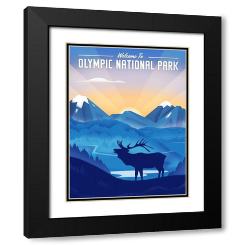 Olympic National Park - Elk Black Modern Wood Framed Art Print with Double Matting by Wickstrom, Martin